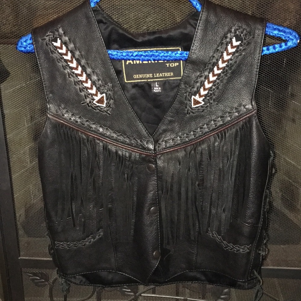 Leather Vest w beadwork and fringe
